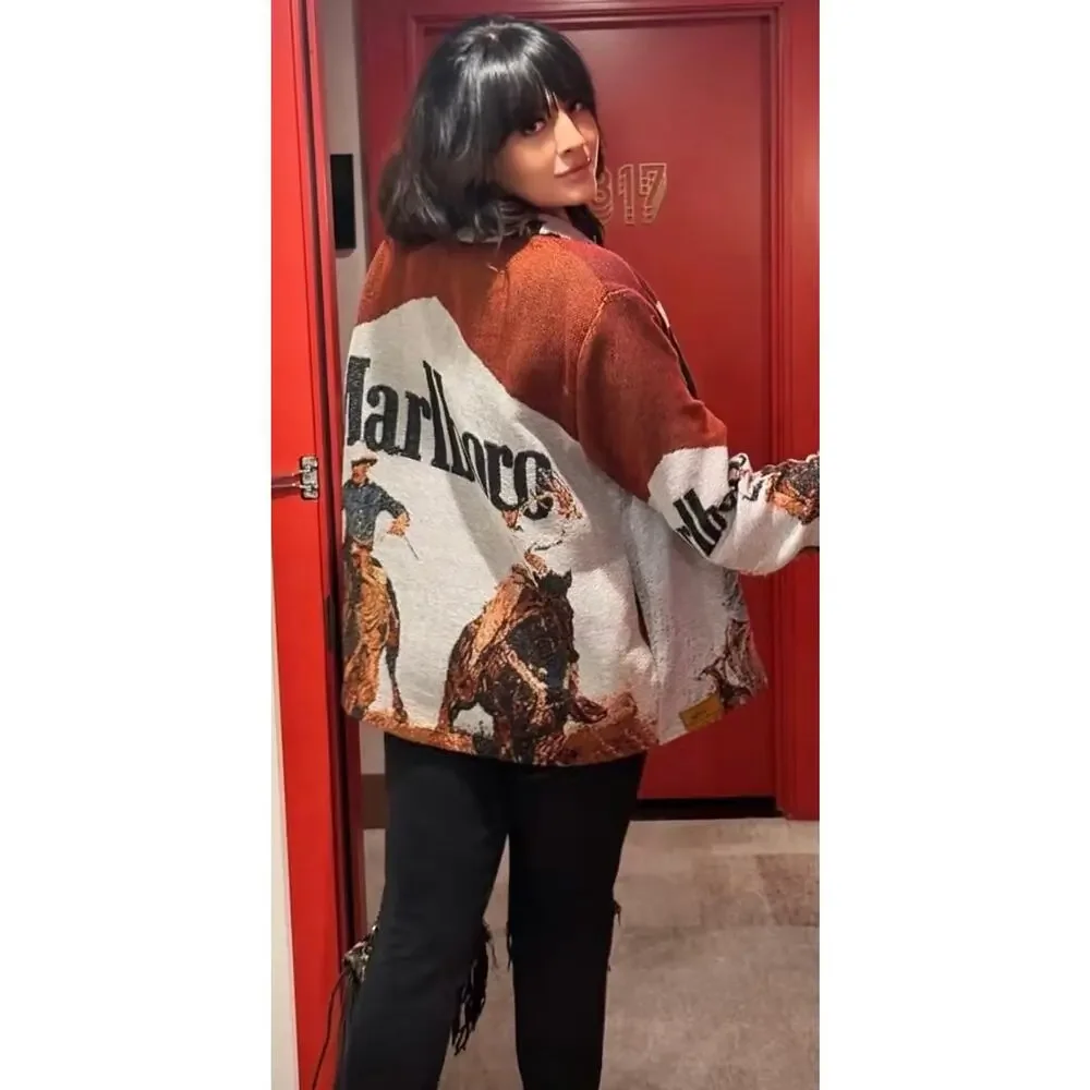 Marlboro Cowboy Tapestry Zip Jacket Western Graphic Size Medium - Picture 5 of 9